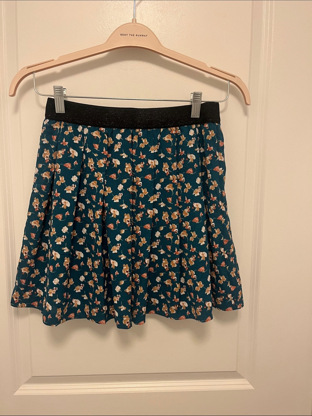 kidpik Teal Floral Skater Skirt with Black Waistband
